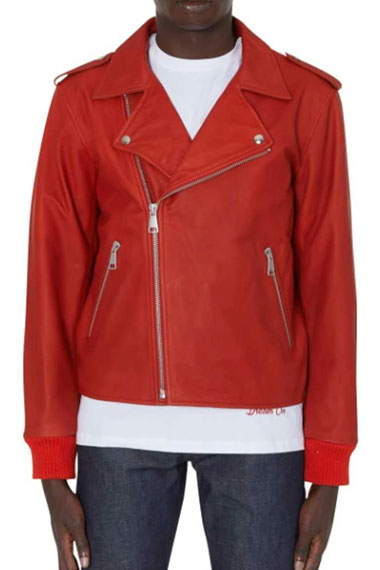 Kid Cudi APC Street Style Mens Casual Biker Red Leather Jacket