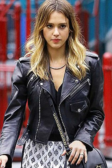 Jessica Alba Street Casual Womens Black Biker Leather Jacket