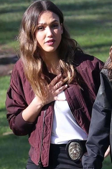 Nancy McKenna Jessica Alba LAs Finest Maroon Bomber Jacket