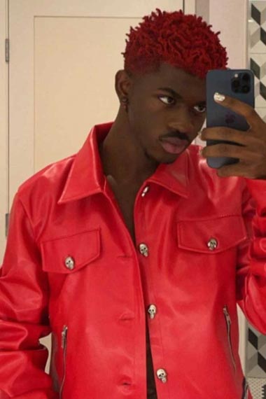 Mens Lil Nas X Montero Street Style Casual Red Leather Jacket