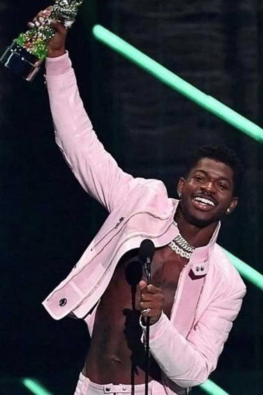 MTV Awards Lil Nas X Mens Casual Pink Biker Cotton Jacket