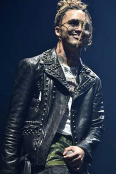 Lil Pump Flex Like Ouu Black Biker Punk Studded Leather Jacket