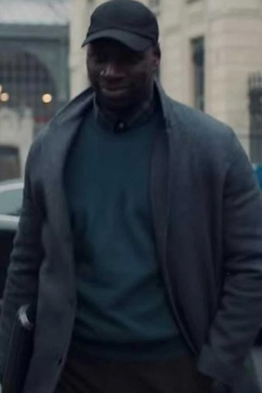 Omar Sy Assane Diop Lupin TV Series Grey Wool Trench Coat