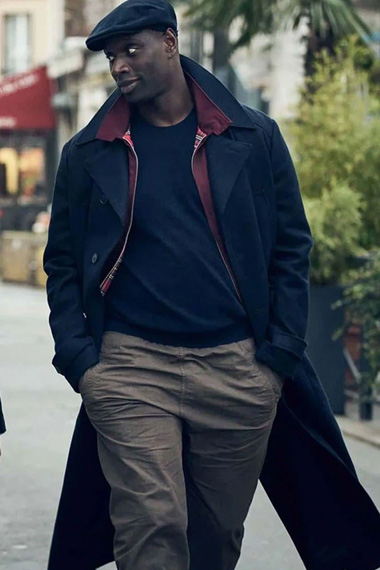 Assane Diop Omar Sy Lupin TV Show Black Wool Long Trench Coat