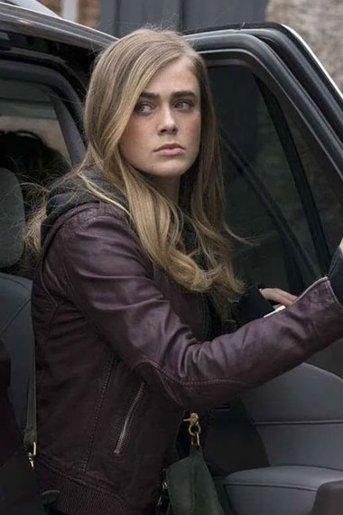 Melissa Roxburgh Michaela Stone Manifest Maroon Leather Jacket