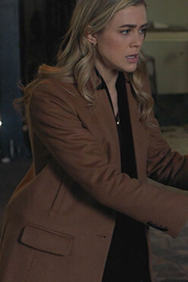 Melissa Roxburgh Manifest Michaela Stone Brown Wool Long Coat