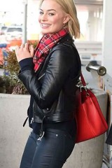 Margot Robbie JFK Airport NYC Casual Black Leather Jacket