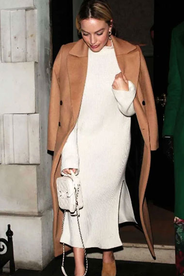 Margot Robbie Street Style Womens Casual Long Trench Coat