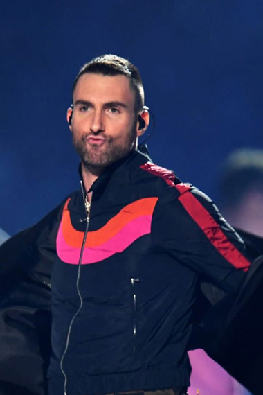 Adam Levine Super Bowl Halftime Stripes Black Satin Jacket