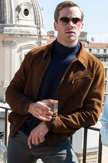 The Man From Uncle Armie Hammer Suede Bomber Jacket