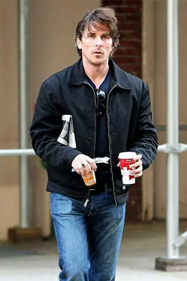 Christian Bale Shirt-Style Casual Black Cotton Bomber Jacket