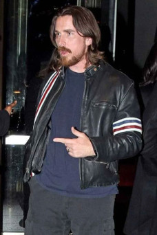 Christian Bale Striped Biker Black Leather Casual Jacket
