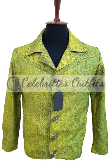 Jamie Foxx Django Unchained Toggle Closure Green Cotton Coat