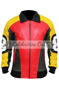 Michael Hoban 8 Ball Red Leather Bomber Jacket