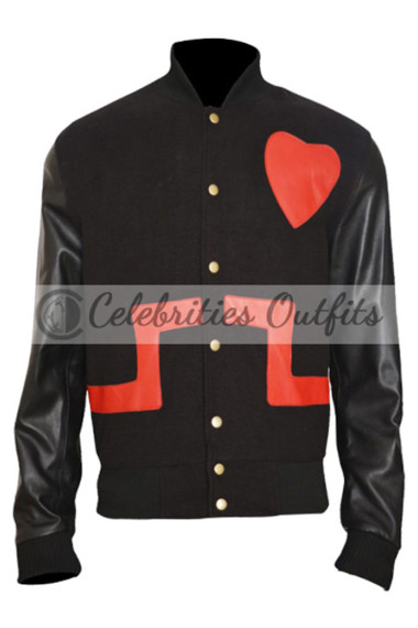 Chris Brown Red & Black Heart Black Bomber Jacket