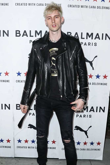 PUMA x Balmain Machine Gun Kelly Biker Black Leather Jacket