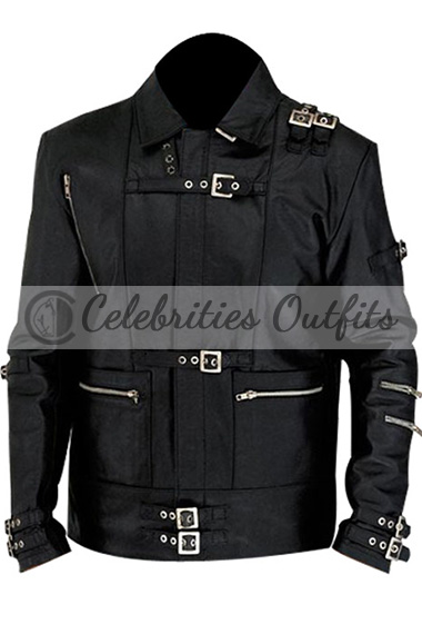 Michael Jackson Bad Album Belted Mens Black Leather Jacket