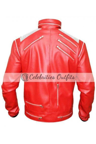 Michael Jackson MJ Beat It Metal Zipper Red Leather Jacket