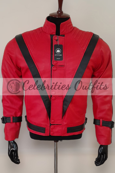 Michael Jackson Thriller Song Mens Red Black Leather Jacket