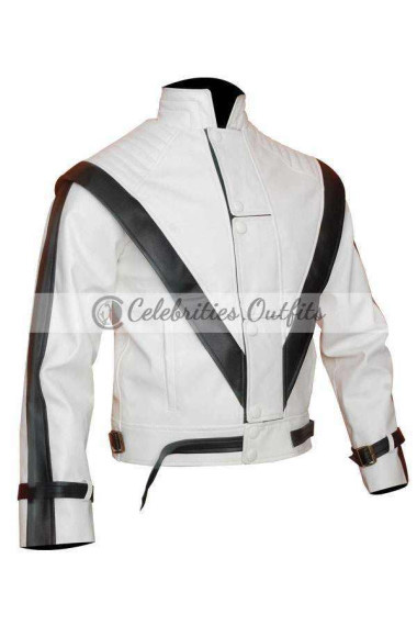 Michael Jackson Thriller Classic White Biker Leather Jacket