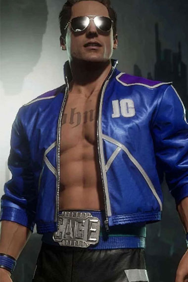 Johnny Cage Mortal Kombat Bomber Blue Cosplay Leather Jacket