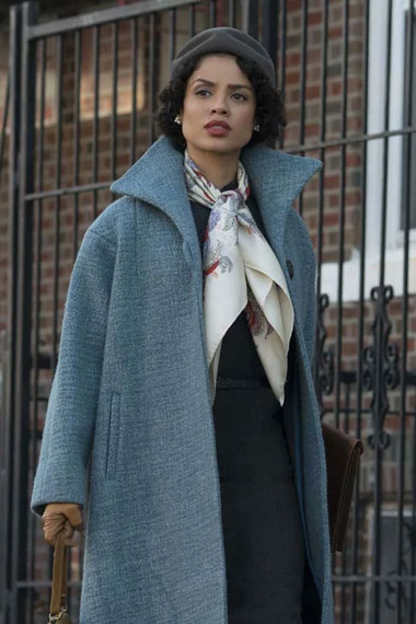 Gugu Mbatha-Raw Motherless Brooklyn Laura Rose Blue Long Coat