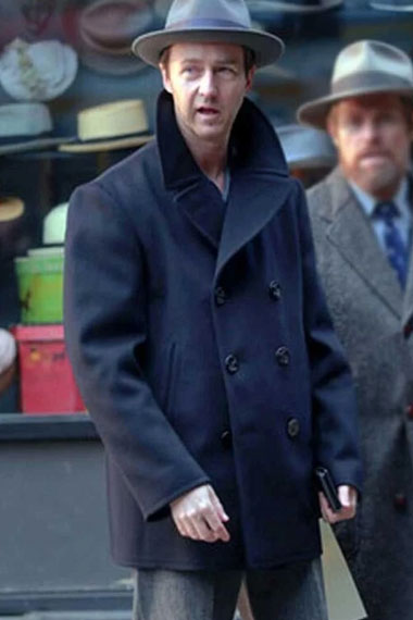 Edward Norton Lionel Essrog Motherless Brooklyn Blue Pea Coat