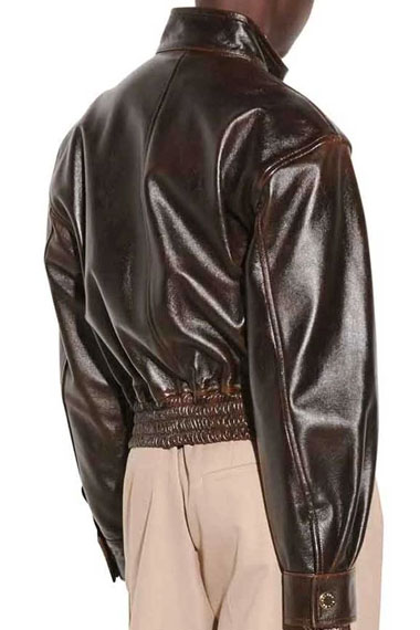 Kennedy McMann Nancy Drew Cropped Brown Bomber Leather Jacket