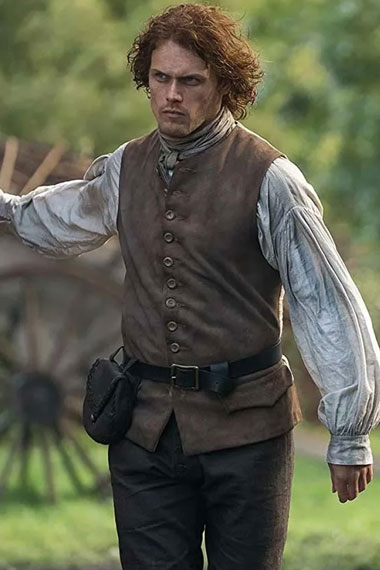 Outlander TV Show Sam Heughan Jamie Fraser Brown Leather Vest