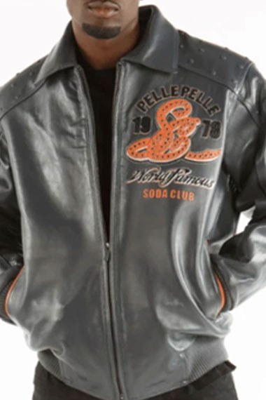 Pelle Pelle 1978 Worlds Finest Soda Club Grey Leather Jacket