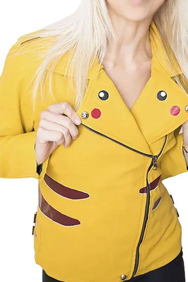 Pokemon Gaming Pikachu Womens Yellow Cosplay Leather Jacket