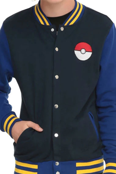 Pokemon Go Gaming Trainer Blue Fleece Bomber Varsity Jacket