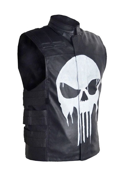 Frank Castle Punisher Jon Bernthal Skull Black Leather Vest