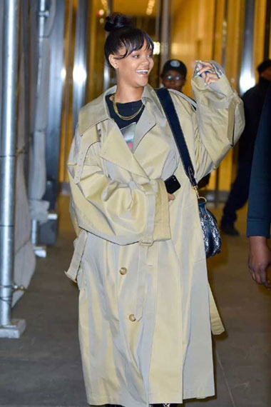 Womens Rihanna Street Style Casual Beige Cotton Trench Coat