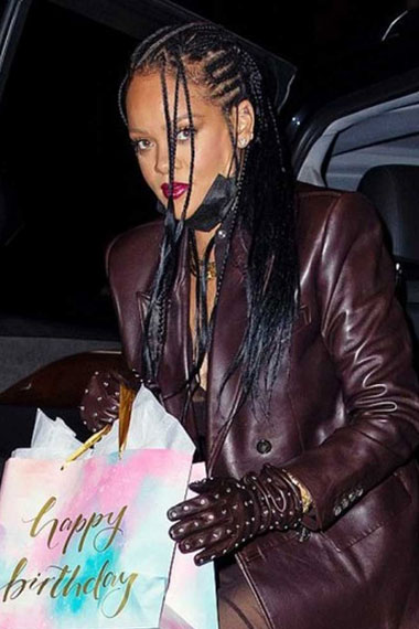 Casual Rihanna Street Womens Burgundy Leather Trench Blazer