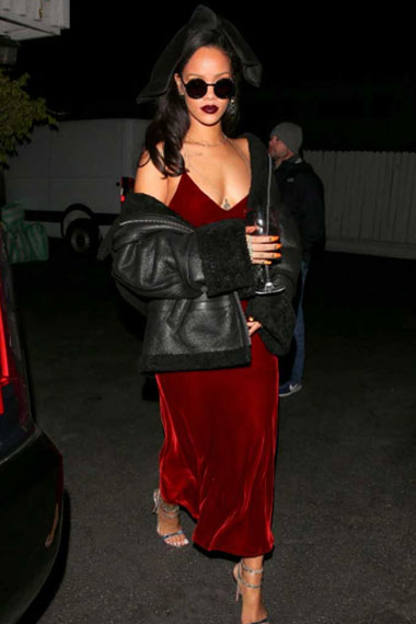 Womens Rihanna Casual Bomber Black Leather Shearling Jacket
