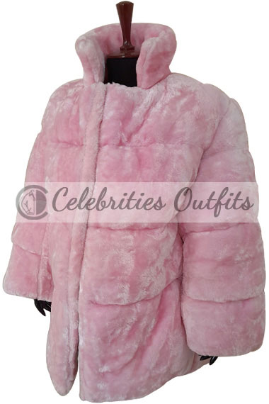 Robyn Rihanna Fenty Womens Baby Pink Fur Quilted Puffer Jacket