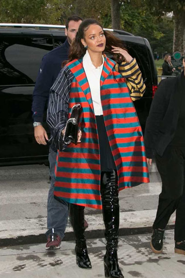Womens Rihanna Street Casual Multicolor Striped Satin Coat