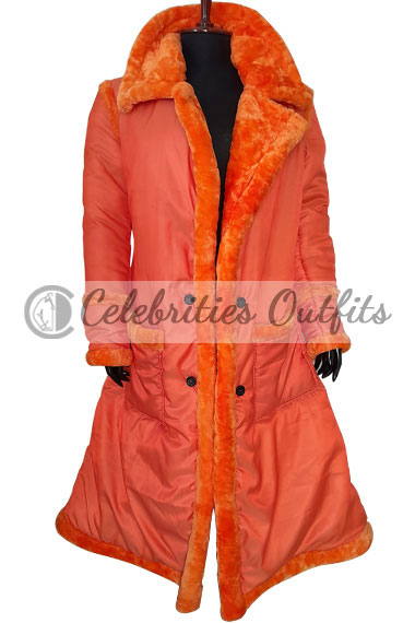 Casual Rihanna Womens Bomber Orange Leather Trench Coat