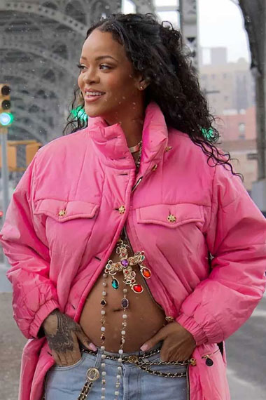 Womens Rihanna Street Style Casual Pink Parachute Puffer Coat