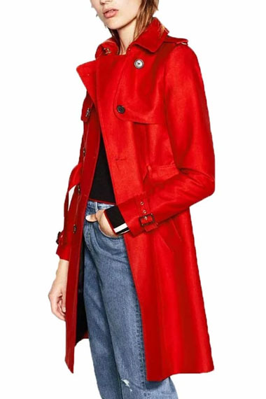 Tiera Skovbye Riverdale Polly Cooper Red Wool Trench Coat