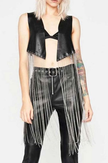 Vanessa Morgan Riverdale Toni Topaz Fringe Black Cropped Vest