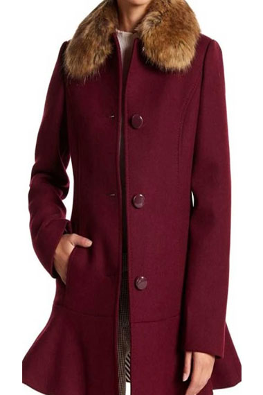 Camila Mendes Riverdale Veronica Lodge Maroon Wool Fur Coat