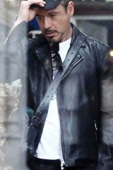 Casual Mens Robert Downey Jr Street Style Black Leather Jacket
