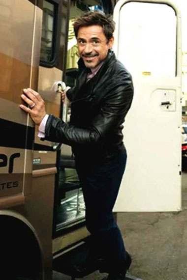 Mens Robert Downey Jr Casual Shirt Style Black Leather Jacket