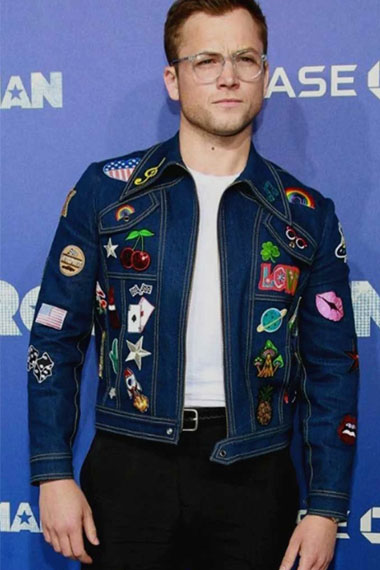 Rocketman Elton John Taron Egerton Blue Denim Patches Jacket