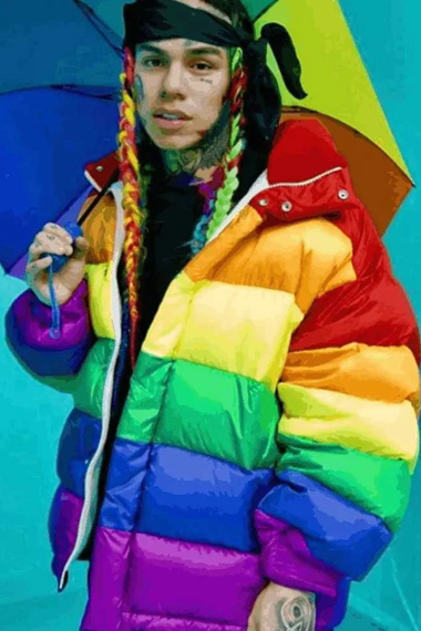 Tekashi 6ix9ine Gooba Rainbow Parachute Quilted Puffer Jacket