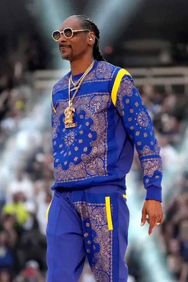 Snoop Dogg Super Bowl Halftime Blue Fleece Bomber Tracksuit