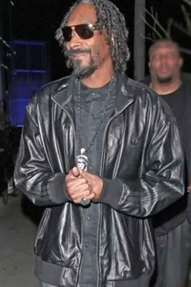 Mens Snoop Dogg Street Casual Black Leather Bomber Jacket