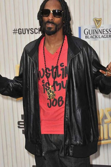 Casual Snoop Dogg Street Mens Black Leather Bomber Jacket